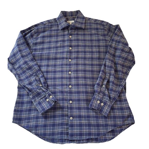 Peter Millar Men's XL Autumn Lightweight Flannel Shirt Blue Plaid Button Down - Picture 4 of 15
